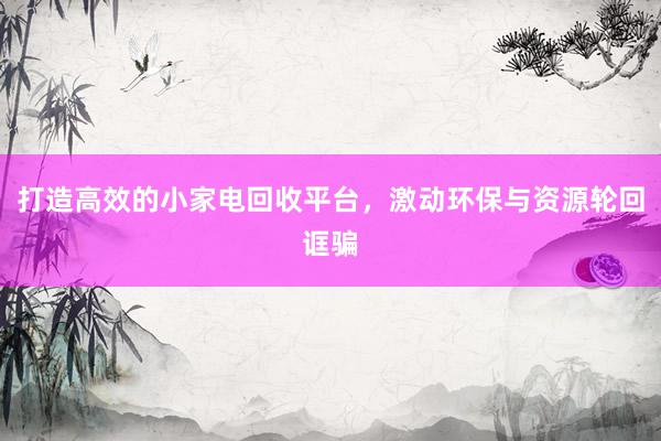 打造高效的小家电回收平台，激动环保与资源轮回诓骗